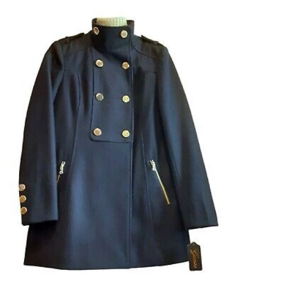 NEW Guess Wool Blend Navy Blue Double-Breasted Womens Size Small Sailor Pea Coat - Picture 1 of 8